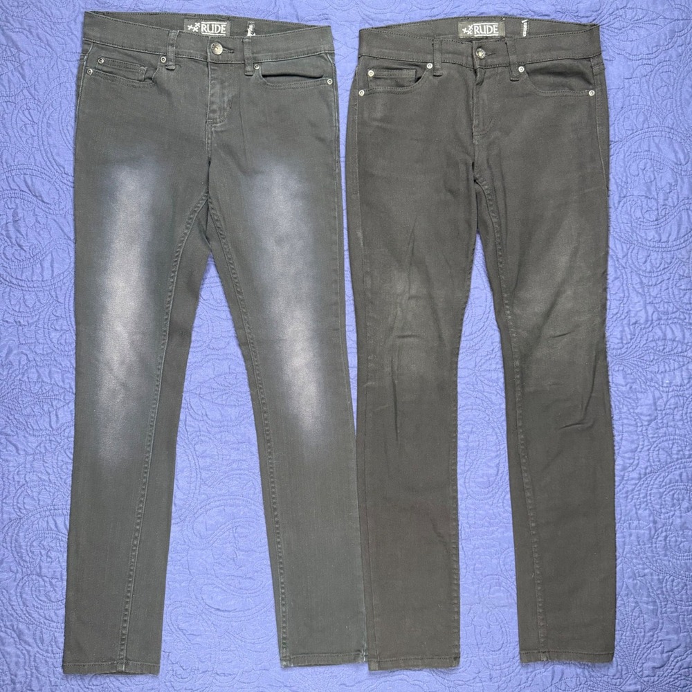 Rude Mens Super Skinny Jeans Black Denim Pants Lot of 2 Size 29x31 Goth Low Rise